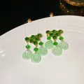 Elegant New Chinese style green crystal tassel drop earrings for a fresh summer look - 28# 925 Sterling Silver Earring Post Style