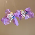 Elegante handgefertigte lila Organza-Blumenohrstecker mit bunten Perlenakzenten für Damen - Violetter Organza Farbiger Perlenstil (44# Silberstift)