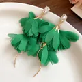 Elegante grüne Stoffblumen-Ohrhänger mit Kristallsteckern und Golddraht-Design - Smaragdgrüner Netzkristall Drahtstil (54# Silberstift)