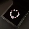 Elegant vintage pearl ring featuring a pink square zircon in a black velvet gift box - Pink Purple Pearl Combination Style (WR271) / Purple