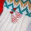 Festive Christmas tree dangle earrings with red glitter heart studs on a knit sweater - White (Heart)