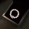 Elegant vintage pearl ring with square pink zircon in a premium black jewelry box - Vintage Pearl Zirconia Style (WR271) / White