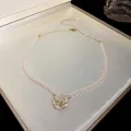 Elegant French vintage necklace with artificial pearls and white camellia flower pendant - Gold Camellia Pendant (5#)
