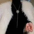 Elegant snowflake pendant long necklace layered on black turtleneck and white fur vest - Snowflake Pendant Long Style (8#)