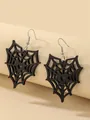 Stylish gothic black heart spider web drop earrings perfect for Halloween or niche outfits - Spider Web
