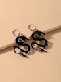Gothic style black acrylic dragon hoop earrings with silver closure - Black (Dragon)