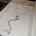 Elegant silver geometric necklace with synthetic pearl pendants in a jewelry tray - Silver Geometric Ring Style (37#)