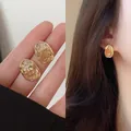 Elegant oval gold-toned stud earrings with unique amber crystal textured inlay for women - Champagne Gold Oval (Style 24)