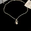 Vintage geometric artificial pearl pendant necklace with link chain and toggle clasp - OT Clasp Square Link Pearl (86#)