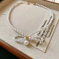 French vintage artificial pearl bow necklace with elegant pendant in a wooden box - Bowknot Pearl Pendant (91#)