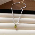 Vintage style faux pearl necklace featuring a delicate yellow pineapple pendant charm - Yellow Pineapple Pearl (96#)
