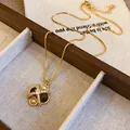 French style vintage tiger eye stone necklace with pearls and crystals in gold finish - Rhombus Tiger Eye Pearl Necklace (4#) / Gold-Brown Rhombus (Real Gold Plated)
