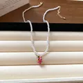 Elegant French vintage faux pearl collar necklace featuring a cute pink dragon fruit pendant - Pink Dragon Fruit Pearl (100#)