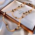 Vintage tiger eye stone and pearl long sweater chain necklace for elegant women jewelry - Tiger Eye Faux Pearl Long Chain (50#) / Gold Brown