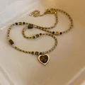 Elegant vintage brown beaded necklace featuring a polished tiger eye heart pendant jewelry - Heart Shape Tiger Eye Pendant (25#) / Gold Brown