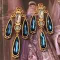 Elegante vergoldete Vintage-Ohrringe mit Klein-blauen Tropfenkristallen im Barockstil - 33# Stil (Silber Ohrringpfosten) / Gold/Blau