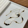French vintage tiger eye stone necklace with gold chain presented in a jewelry tray - Heart Tail Pendant French Long Chain (30#) / Gold Brown