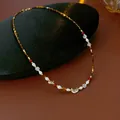 Vintage brown tiger eye and pearl beaded necklace, elegant French style sweater chain jewelry - Multi-material French Vintage Beading (45#) / Gold-Brown Artificial Pearl