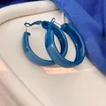 Retro Klein blue thick hoop earrings with a glossy enamel finish and minimalist design - 7# Diameter 39mm / Blue