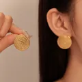 Elegant gold plated stainless steel textured circular stud earrings for women jewelry - Swirl Hammered Round Style (35#)