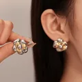 Elegant bicolor rose flower stainless steel stud earrings in silver and gold finish for women - Gold-Silver Patchwork Petal Style (38#)