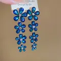 Elegant blue crystal flower drop earrings with silver needles for a very stylish look - 1# Silver Post Floral Tassel