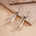 Elegant stainless steel tassel drop earrings featuring silver cubic beads and strips. - Tassel Dangle Style (43#)