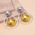 Modern stainless steel two-tone earrings with gold and silver geometric design - Gold-Silver Contrast Geometric Style (44#)