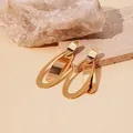Gold-plated stainless steel oval drop earrings with polished metallic finish - Double Oval Nested Style (49#)