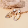 Elegant two-tone silver and gold stainless steel teardrop earrings for a modern look - Gold-Silver Patchwork Geometric Style (50#)