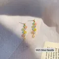 Elegant candy-colored floral long drop earrings featuring S925 sterling silver needles - Long Tassel Chain Style (HE3092) / S925 Silver Pin / Candy Colored Flower