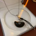 Retro leather bag pendant necklace with gothic cross and sparkling star charm details - 17# Necklace-Black Silver