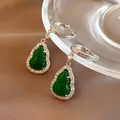 Élégantes boucles d'oreilles en argent néo-chinoises avec pendentifs hulu verts et zircons - Style Créole No. 7 (HE19468) / Argent-Vert
