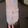 French vintage sun pendant necklace with tiger eye stone, elegant gold clavicle chain for women - Y-Shape Drop Sun Flower Necklace