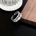 Macro view of silver geometric open ring with sparkling cubic zirconia stones - Geometric Double-Layer Style (4#)