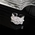 Macro view of silver plated ring with sparkling baguette zirconias and white pearls - Pearl Style (6#)