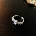 Elegant silver-plated open ring with pink heart zircon and sparkling pavé stones - Oval Gemstone Style (17#)