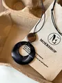 Elegant vintage necklace featuring a wooden bead and black marbled resin ring pendant - Wood Bead Marble Pattern Resin Necklace / 31# Necklace-Black-Coffee