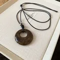 Vintage brown marbled resin donut pendant necklace with black adjustable cord and beads - Vintage Texture Donut Resin Necklace / 33# Necklace-Black-Coffee