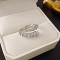 Elegant silver-plated geometric open ring with sparkling zircon stones in a gift box. - Snake Shape Style (72#)