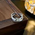 Silver geometric open ring with sparkling zircon stones in a modern minimalist style - Orb Cross Style (73#)