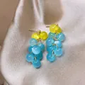 Elegant cluster earrings with translucent yellow and blue beads on a silky grey background. - 35# Green-Light Blue