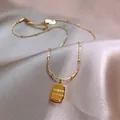 Elegant gold stainless steel square tag pendant necklace with CHARM engraving - Gold Letter Style (98#)