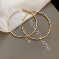 Grandi orecchini a cerchio dorati minimalisti con perni in argento gioielli moda - Perno in Argento Stile Grande Minimalista Oro (61#) / 6cm / Oro