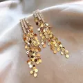 Bohemian crystal tassel drop earrings with sparkling gold sequin discs and rhinestones - 29# Gold