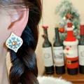 Vintage enamel heart stud earring with diamond-encrusted center for women - Earrings (Silver Earring Post) / Gold-Blue
