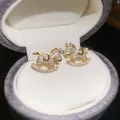 Sparkling 18k gold plated rocking horse stud earrings with zircon in a gift box - 34# Full Diamond Bright Gold Rocking Horse Style (HE28716) / Gold/White