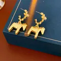 Exquisite 18k gold plated horse pendant earrings featuring silver needles and zircons - 35# Pendant Horse Style (HE28716) / Gold