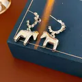 Elegant 18k gold plated horse earrings with shimmering zircon accents and silver pins - Style 36# S925 Silver Pin Silver Geometric Triangle Studs