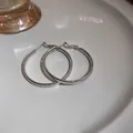 Minimalist silver hoop earrings with a high-polish finish, elegant jewelry for women - Large Polished Hoop (HE8275) / Silver